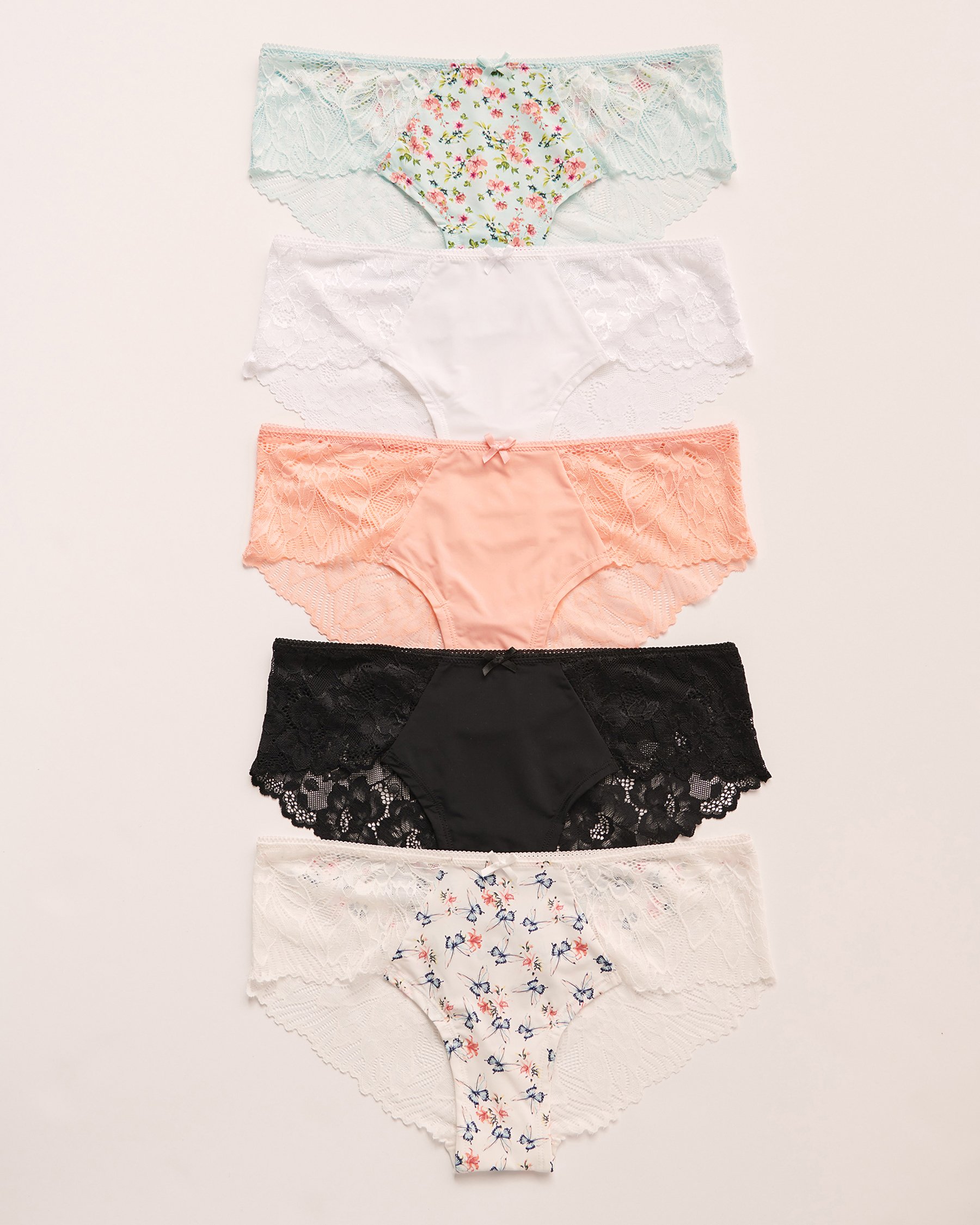 LA VIE EN ROSE Lot de 5 culottes aux hanches microfibre et dentelle Multicouleur 20200331-5PK - View1