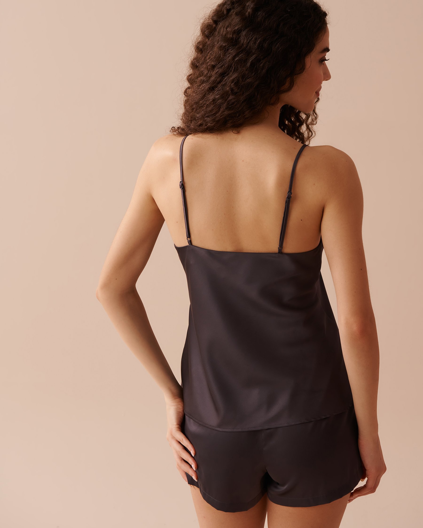 LA VIE EN ROSE Satin Cami Anthracite 60100106 - View2