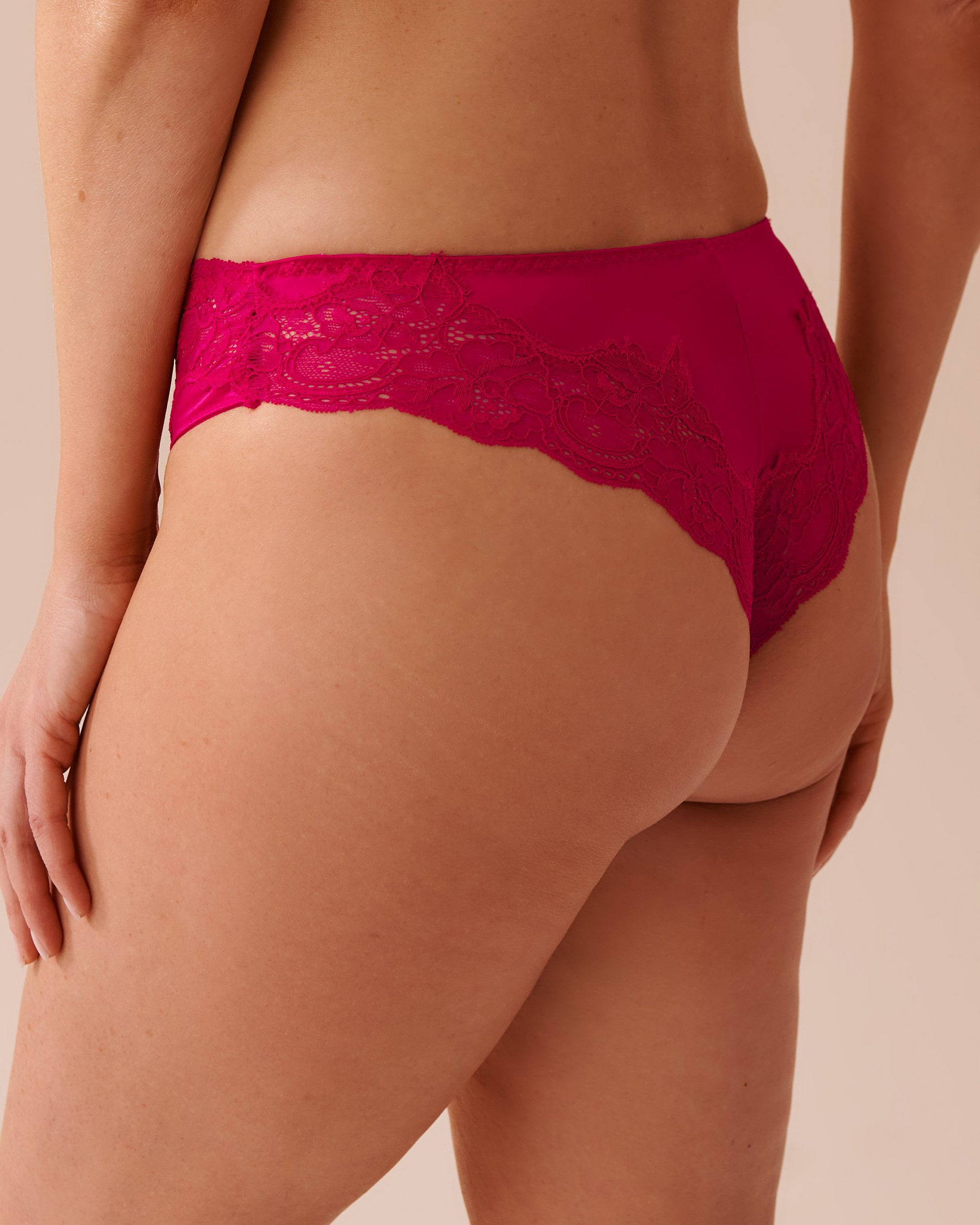 LA VIE EN ROSE Microfiber and Lace Brazilian Panty Raspberry Red 20300318 - View2
