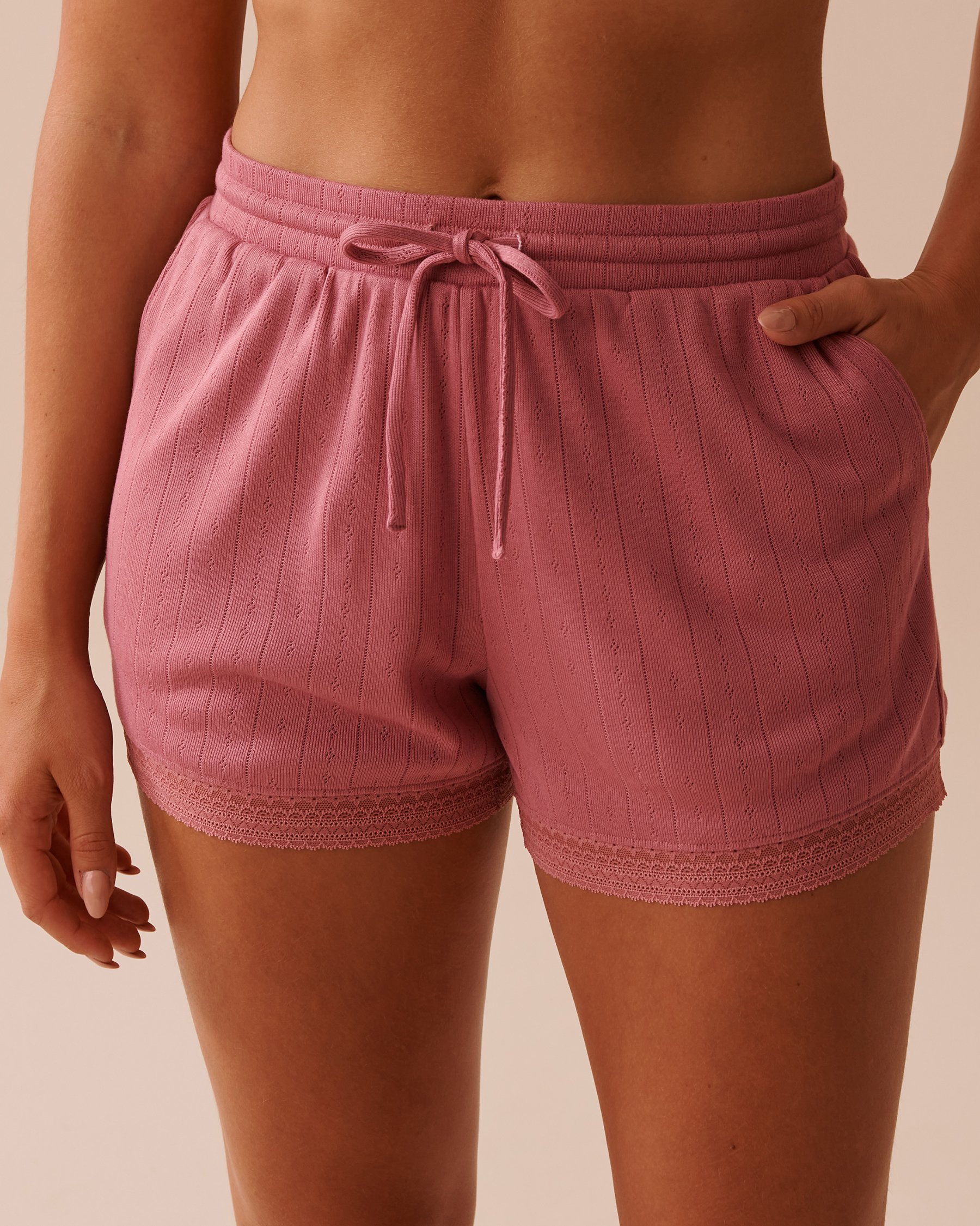 LA VIE EN ROSE Lace Trim Pointelle Knit Shorts Dusty Pink 40200584 - View1