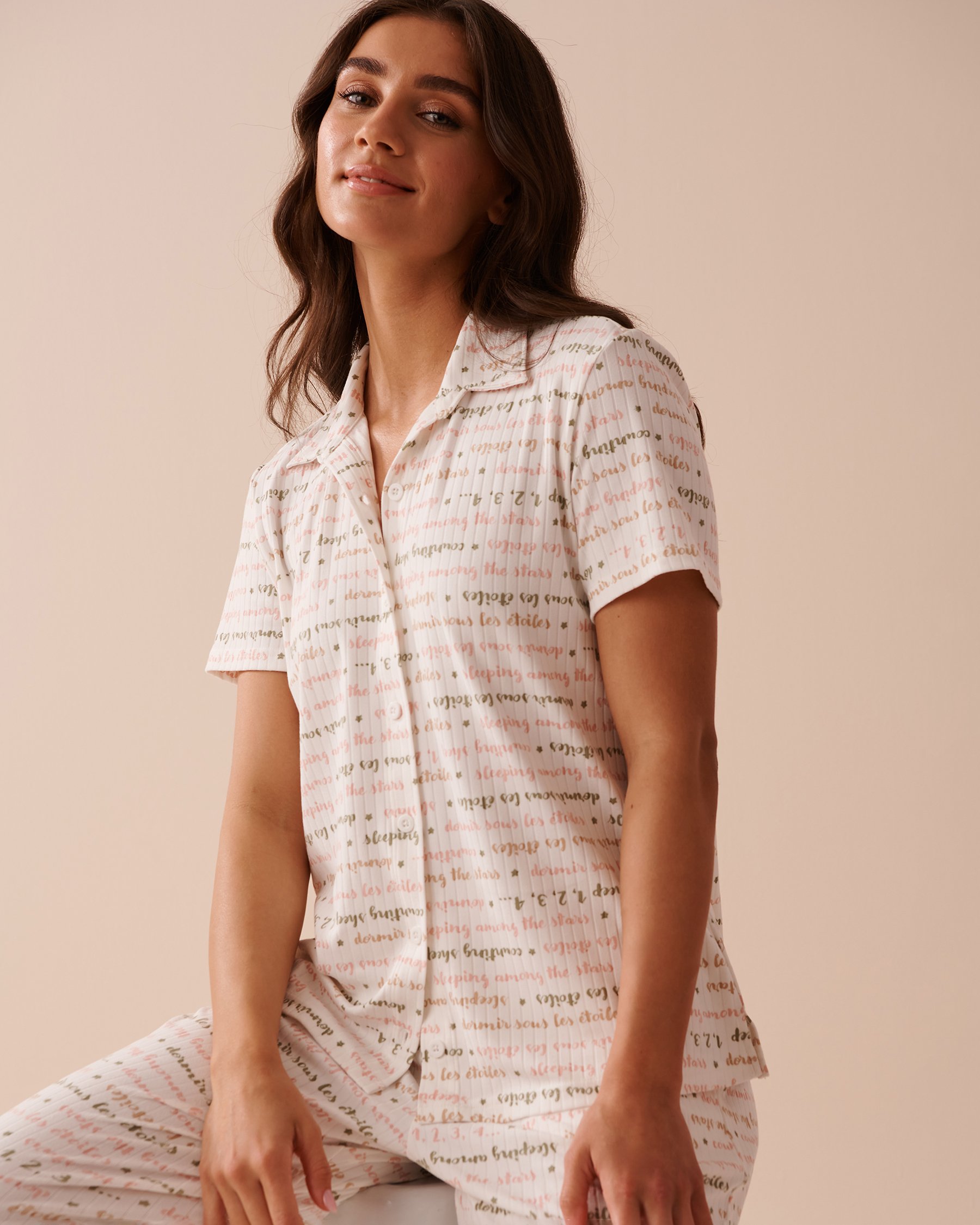 LA VIE EN ROSE Ribbed Jersey Button-down Shirt Quotes 40100593 - View1