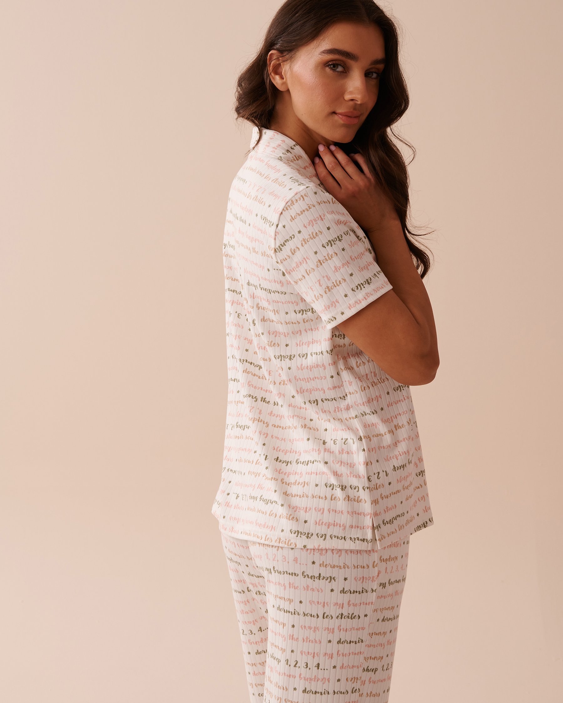 LA VIE EN ROSE Ribbed Jersey Button-down Shirt Quotes 40100593 - View2