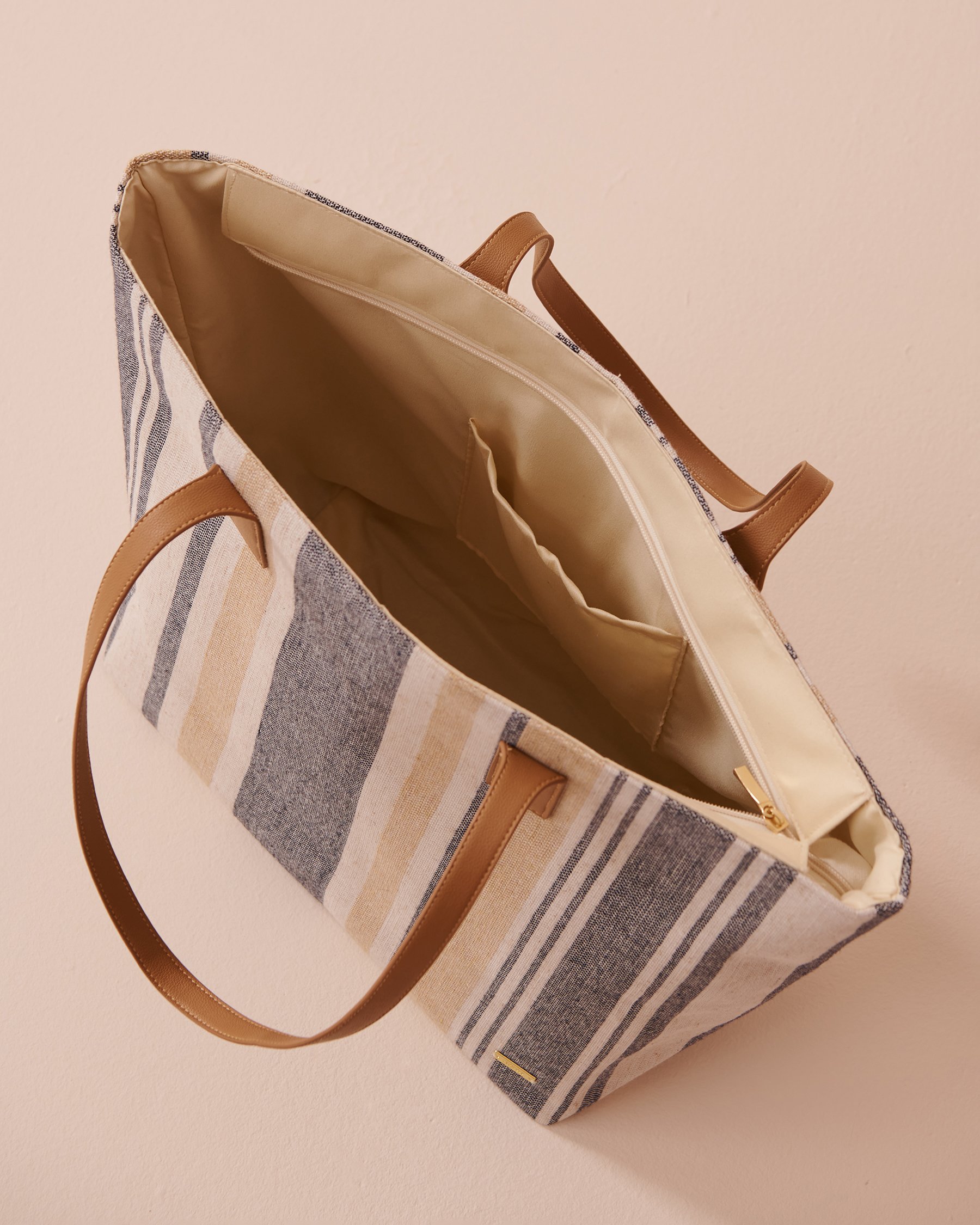 LA VIE EN ROSE AQUA Striped Jute-style Beach Bag Beige & Blue Stripes 80500100 - View2