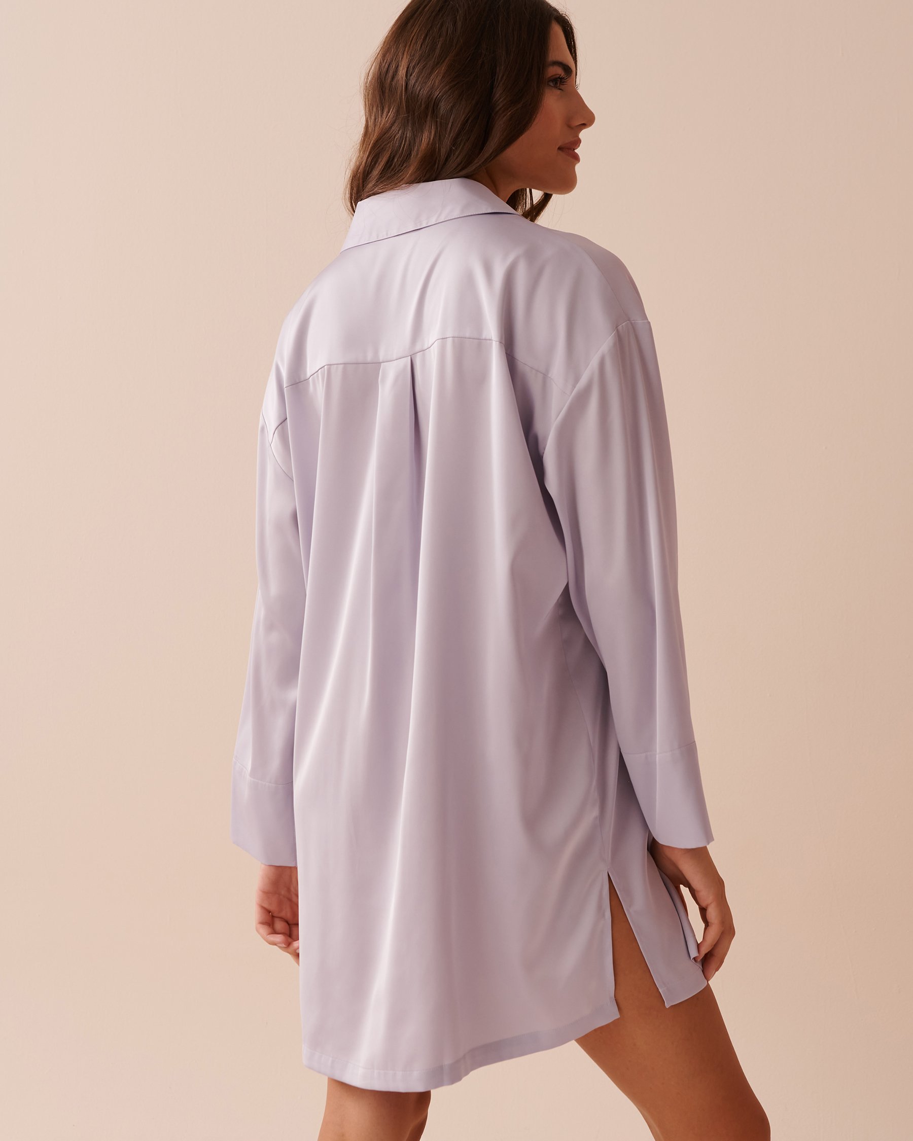 LA VIE EN ROSE Satin Button-down Sleepshirt Evening Haze 60500156 - View2