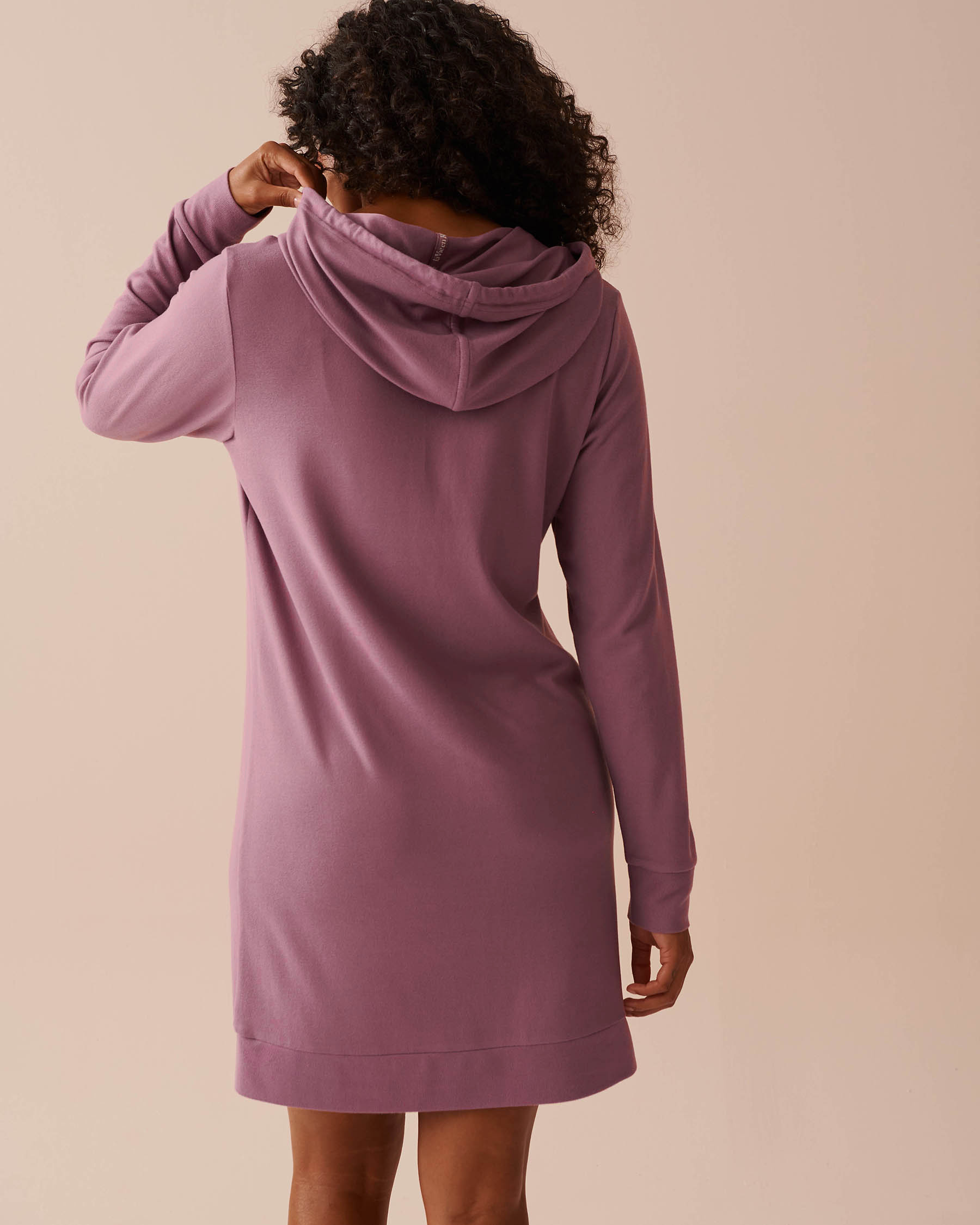 LA VIE EN ROSE Cupcake Print Recycled Fibers Long Sleeve Hooded Sleepshirt Dusty Orchid 40500378 - View2