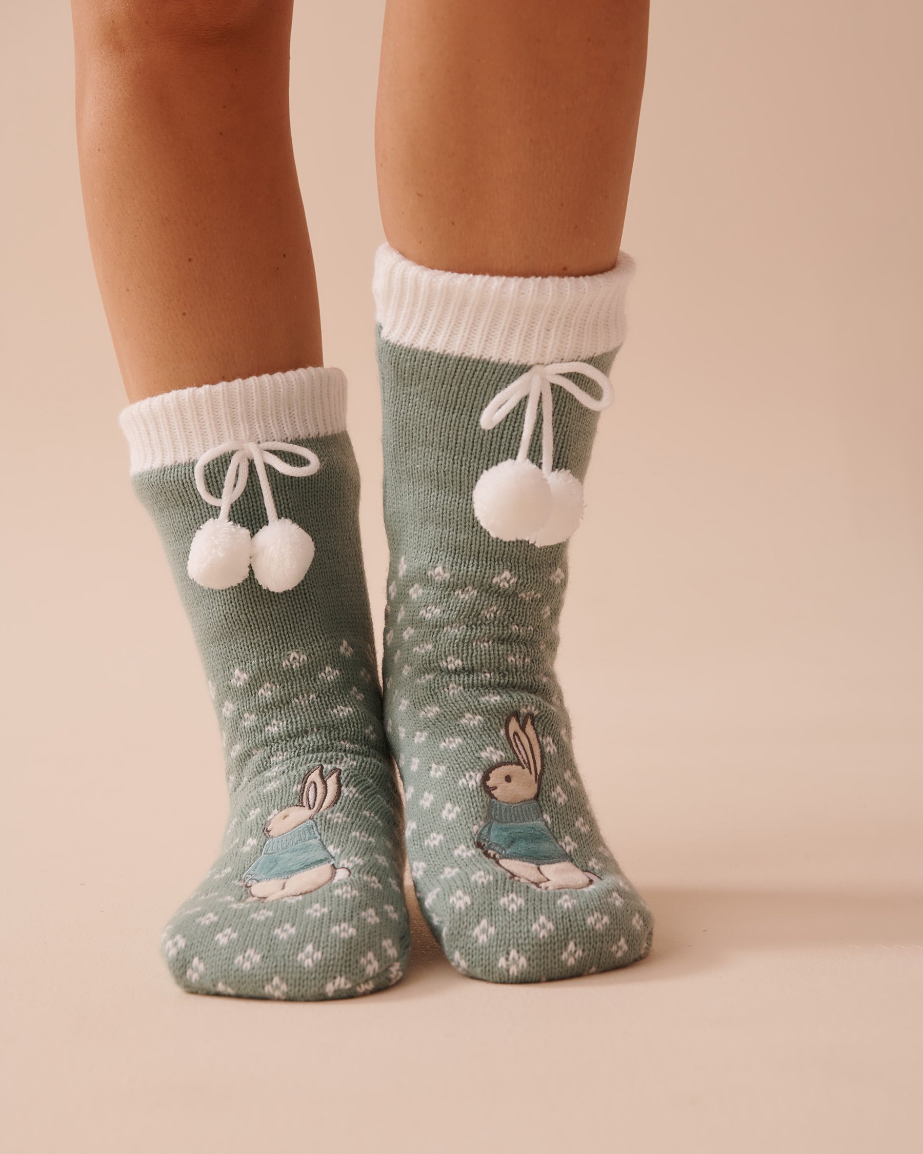 LA VIE EN ROSE Bas longs lapin en tricot et sherpa Bleu à pois 40700358 - View1