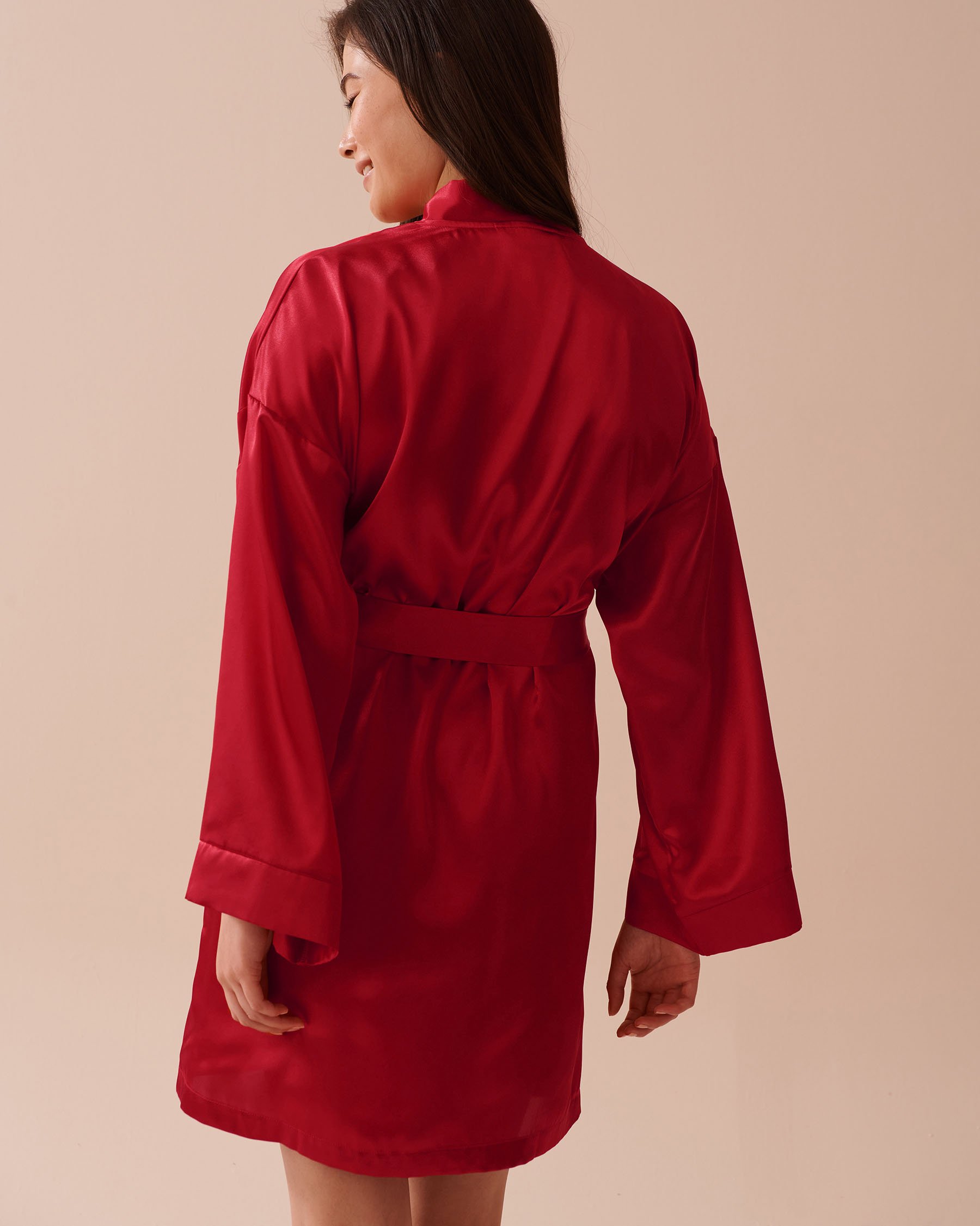 LA VIE EN ROSE Shiny Satin Kimono Candy Cane Red 60600084 - View2