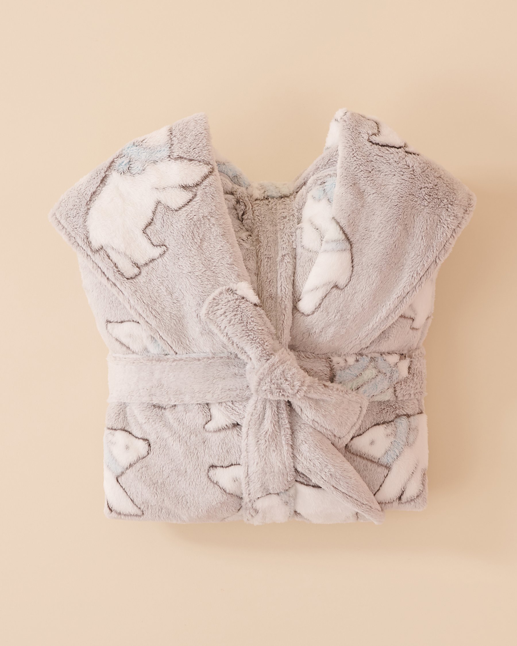 LA VIE EN ROSE Robe de chambre à capuchon en peluche imprimé ours polaire Ours polaire/Gris 40600194 - View2