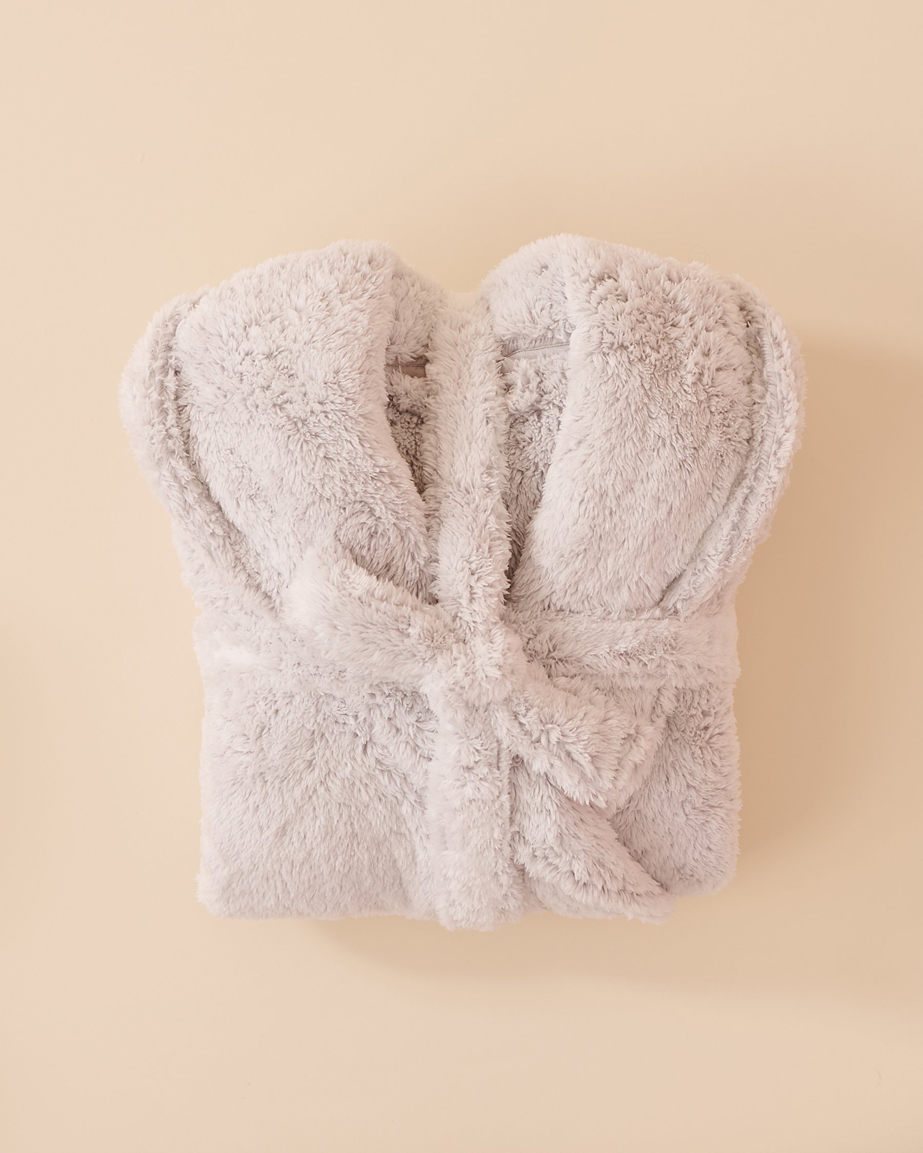 LA VIE EN ROSE Robe de chambre à capuchon en peluche douce Gris 40600193 - View2