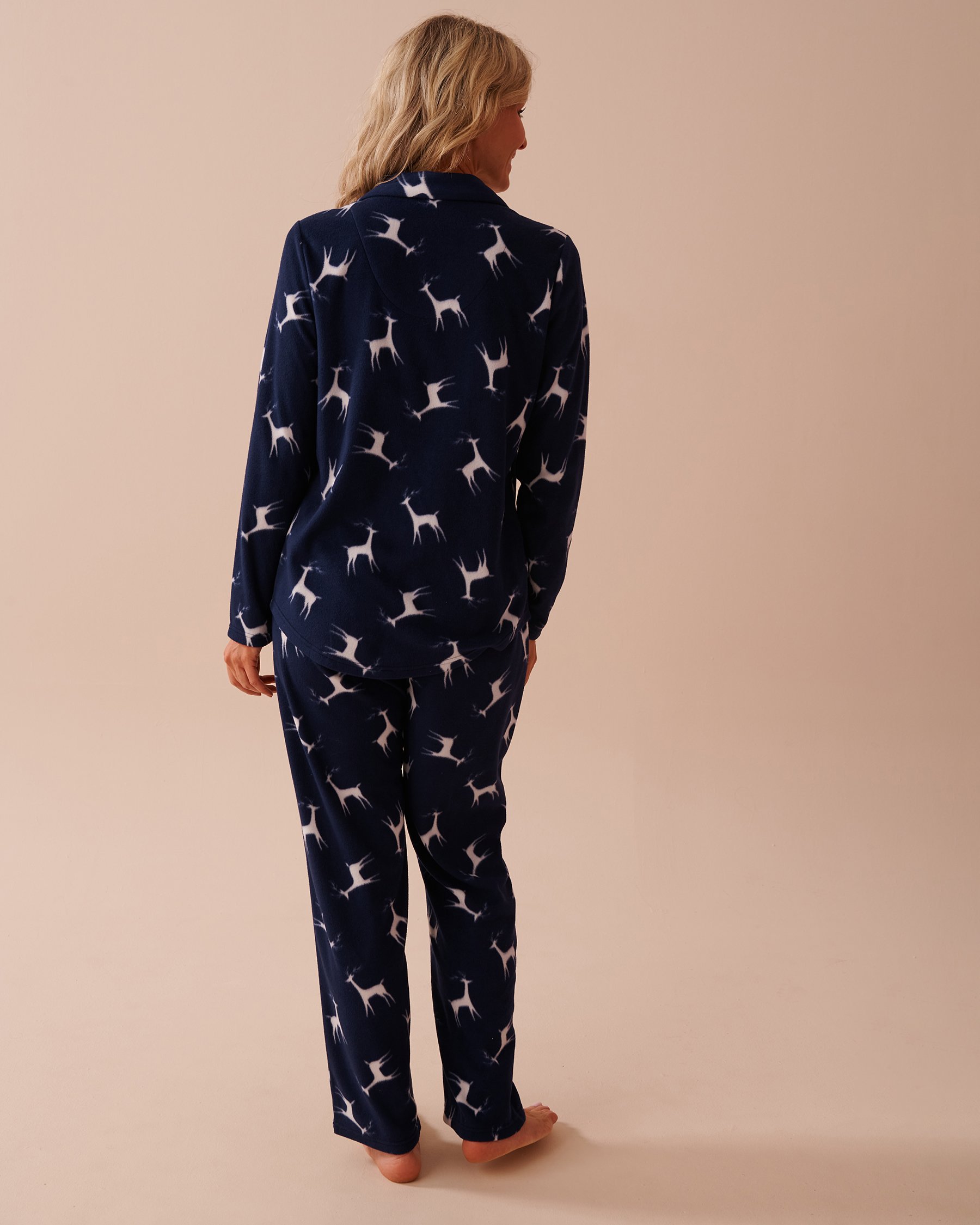 LA VIE EN ROSE Deer Print Micropolar PJ Set Deer/Evening Blue 40400074 - View2