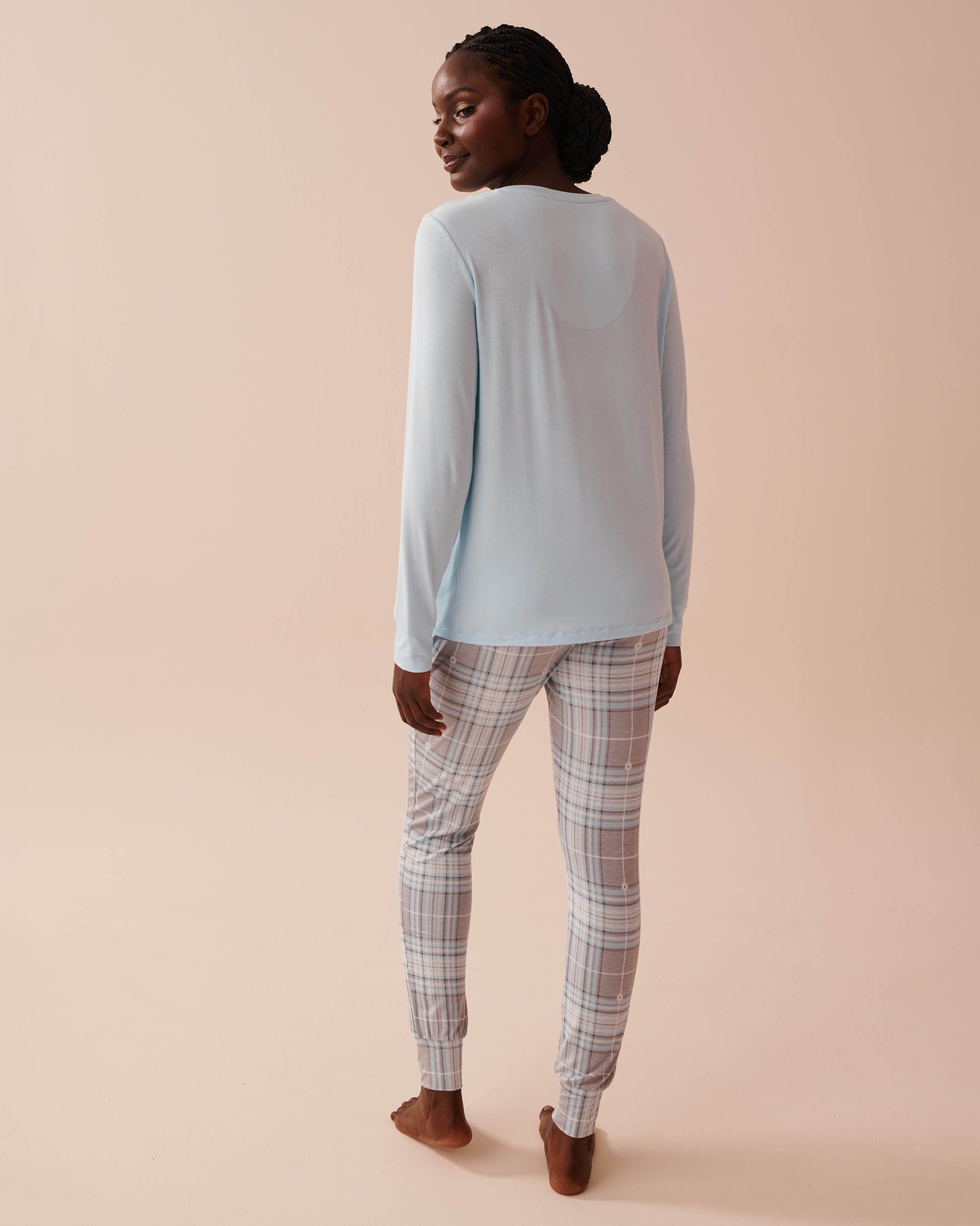 LA VIE EN ROSE Grey & Blue Plaid Long Sleeve PJ Set Grey & Blue Plaid 40400071 - View2