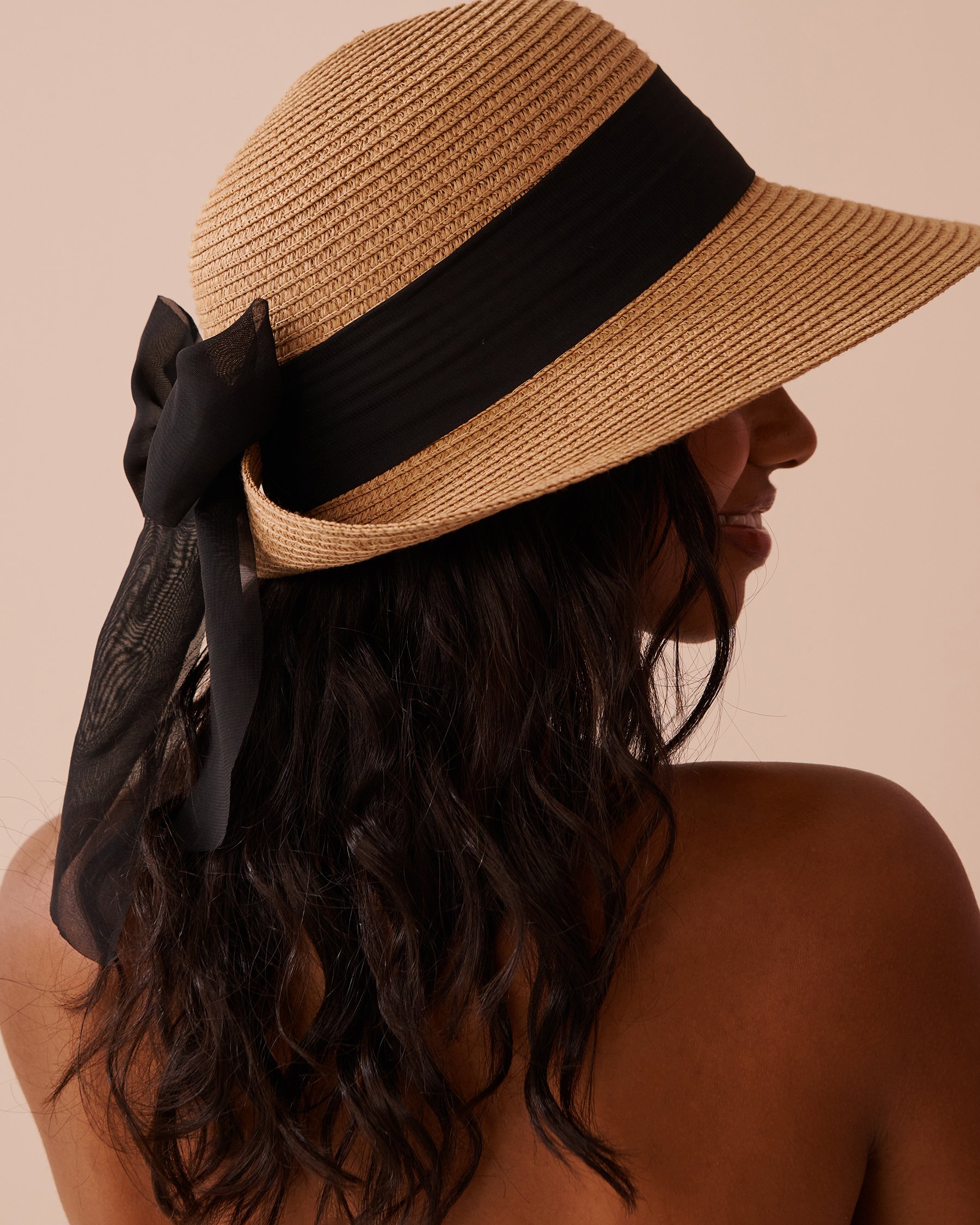 LA VIE EN ROSE AQUA Cloche Hat with Ribbon-1 Straw 80500108 - View3