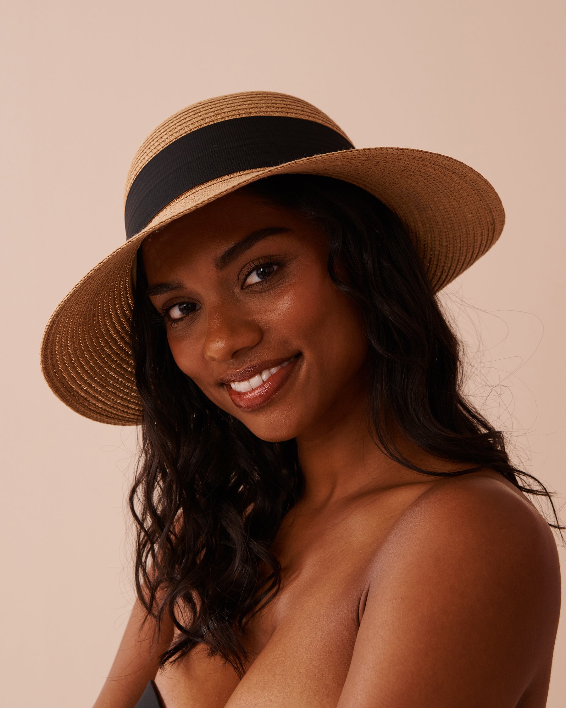 LA VIE EN ROSE AQUA Cloche Hat with Ribbon-1 Straw 80500108 - View4