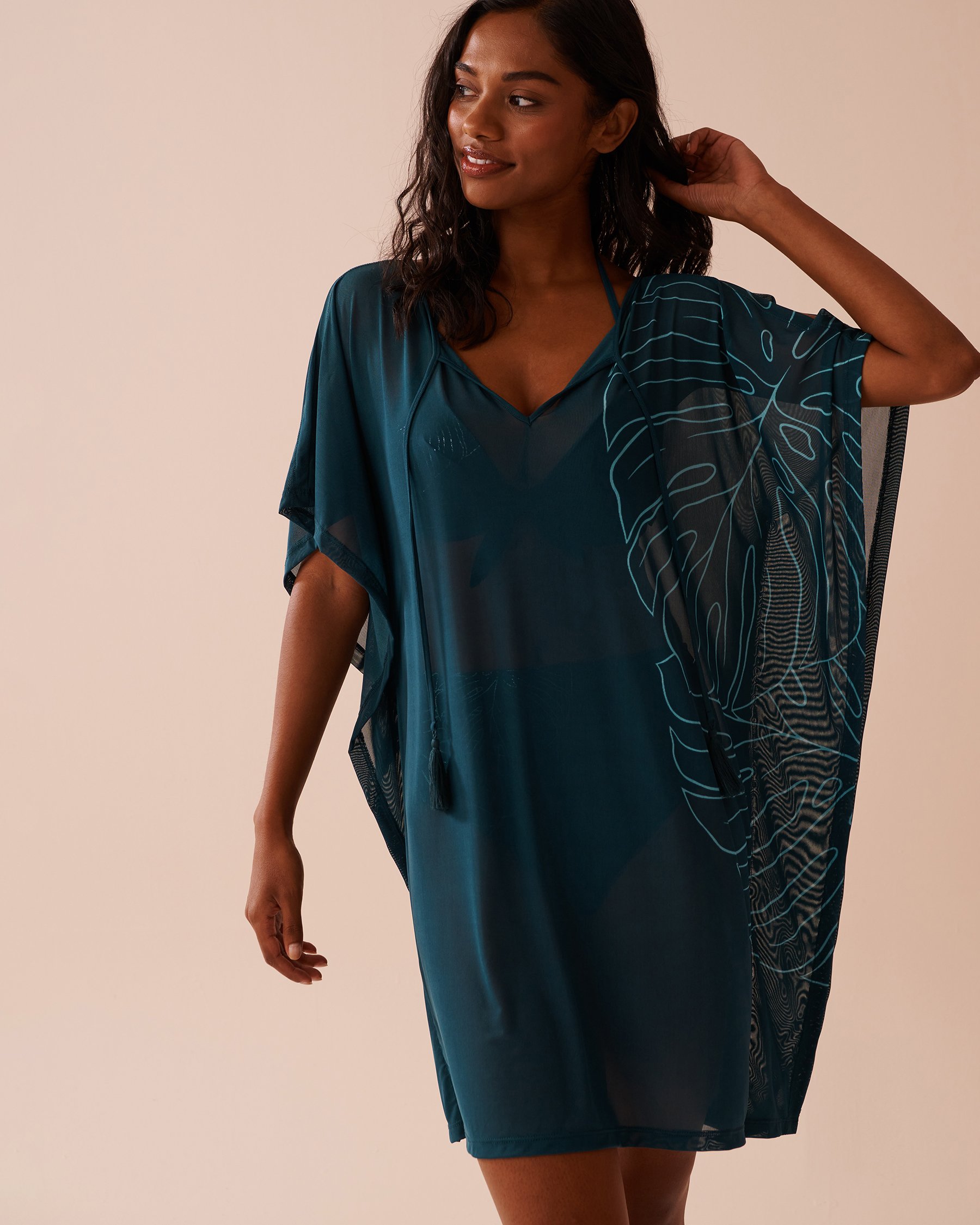 LA VIE EN ROSE AQUA Floral Mesh Poncho Deep Teal 80400062 - View1