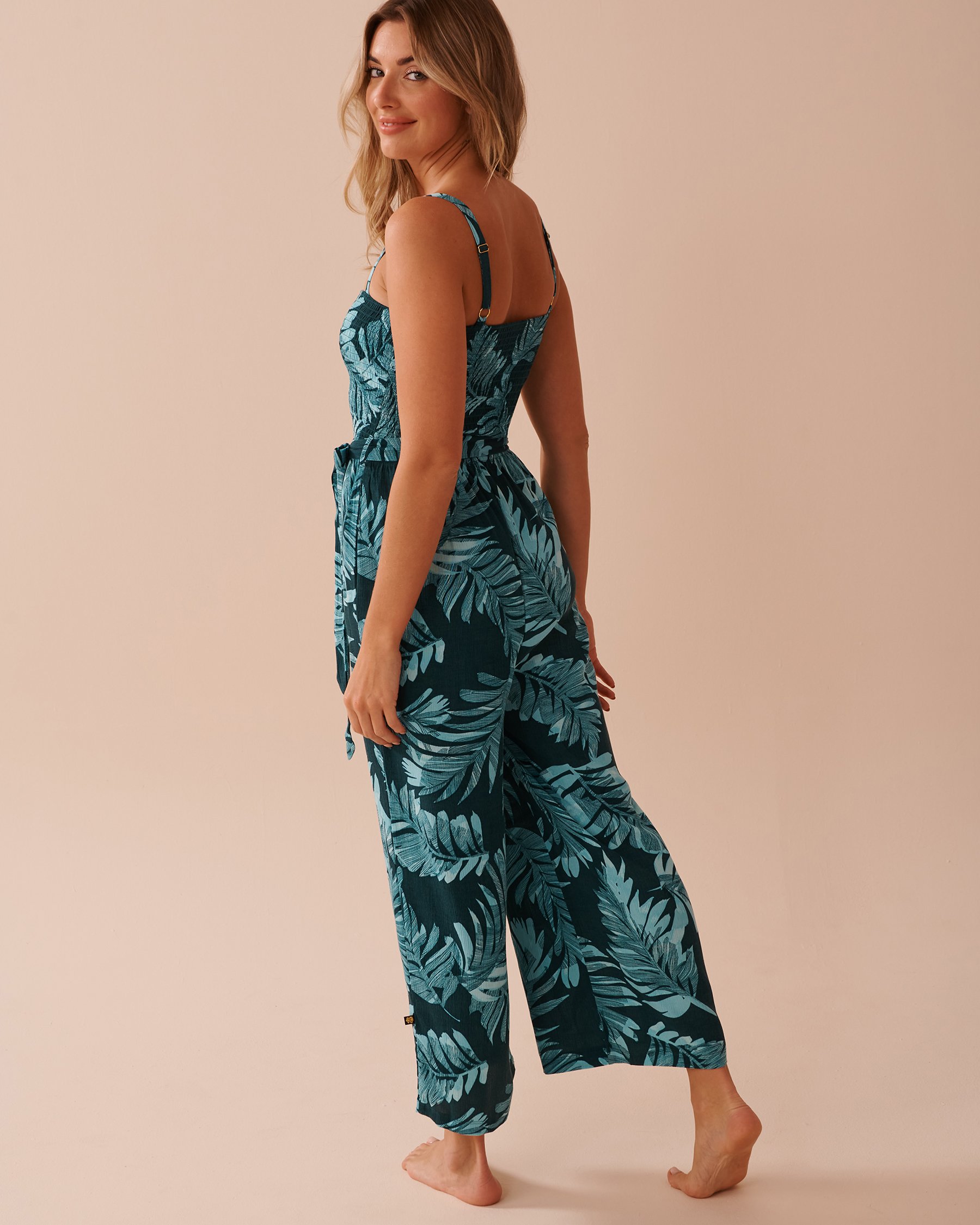LA VIE EN ROSE AQUA Combinaison jambe large imprimé feuilles tropicales Oasis océanique 80300101 - View2