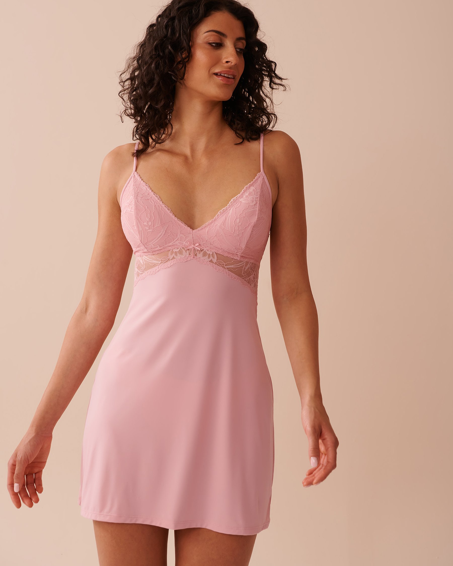 LA VIE EN ROSE Lace Insert Microfiber Nightie Blushing Pink 60500173 - View1