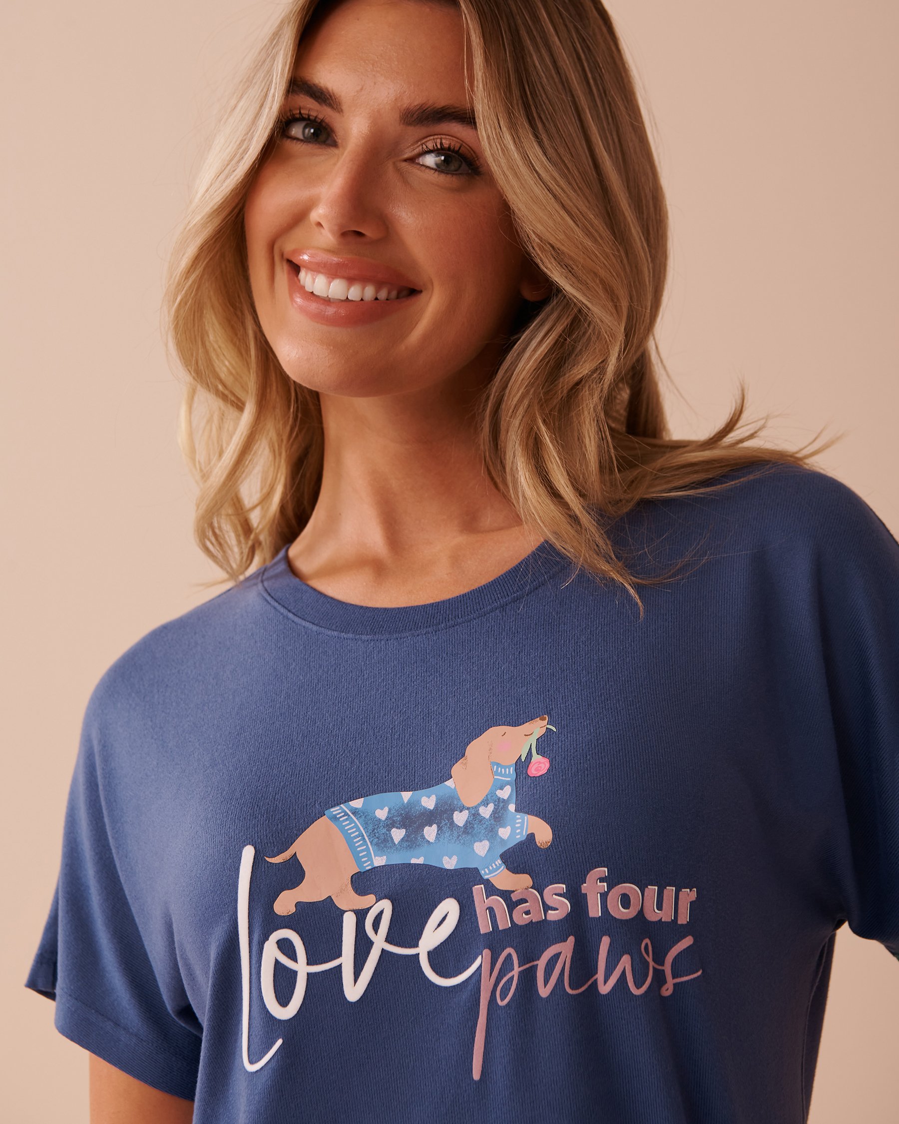 LA VIE EN ROSE Dog Print Recycled Fibers T-shirt Grey Blue 40100673 - View1