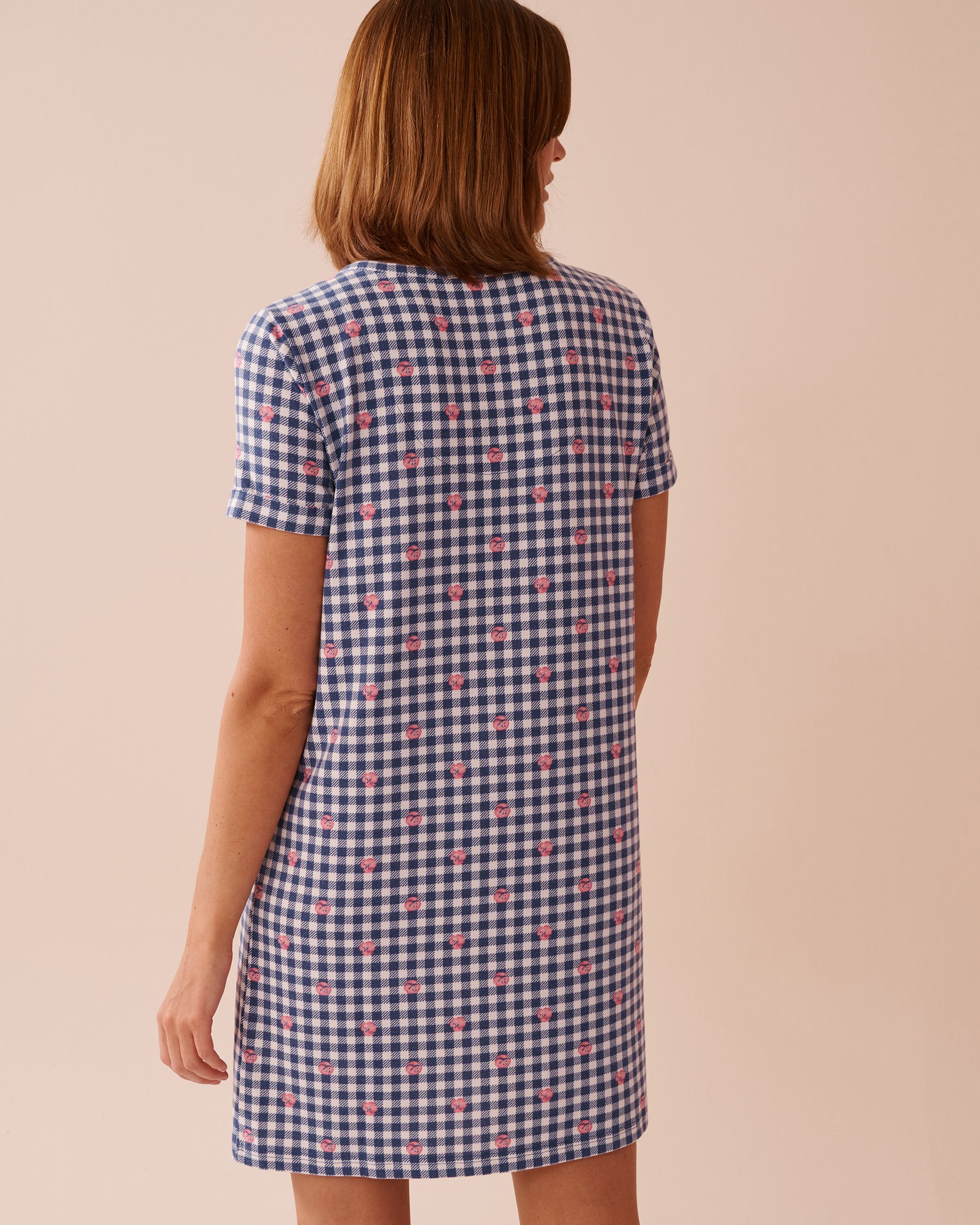 LA VIE EN ROSE Gingham Print Recycled Fibers Sleepshirt Gingham/Roses 40500401 - View2