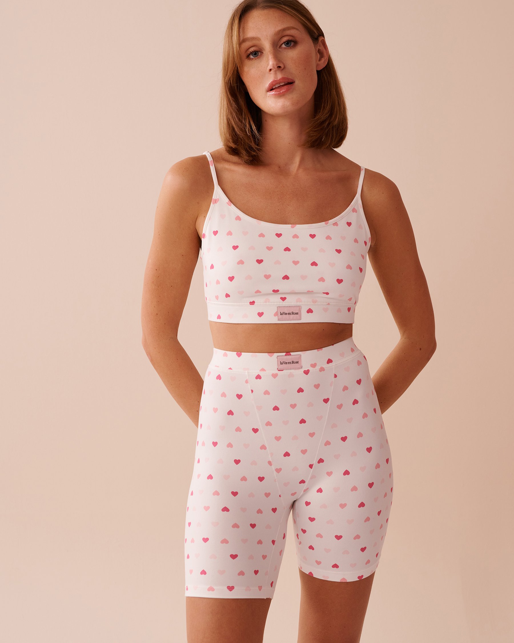 LA VIE EN ROSE Heart Print Super Soft Crop Cami White/Pink Hearts 40100688 - View1