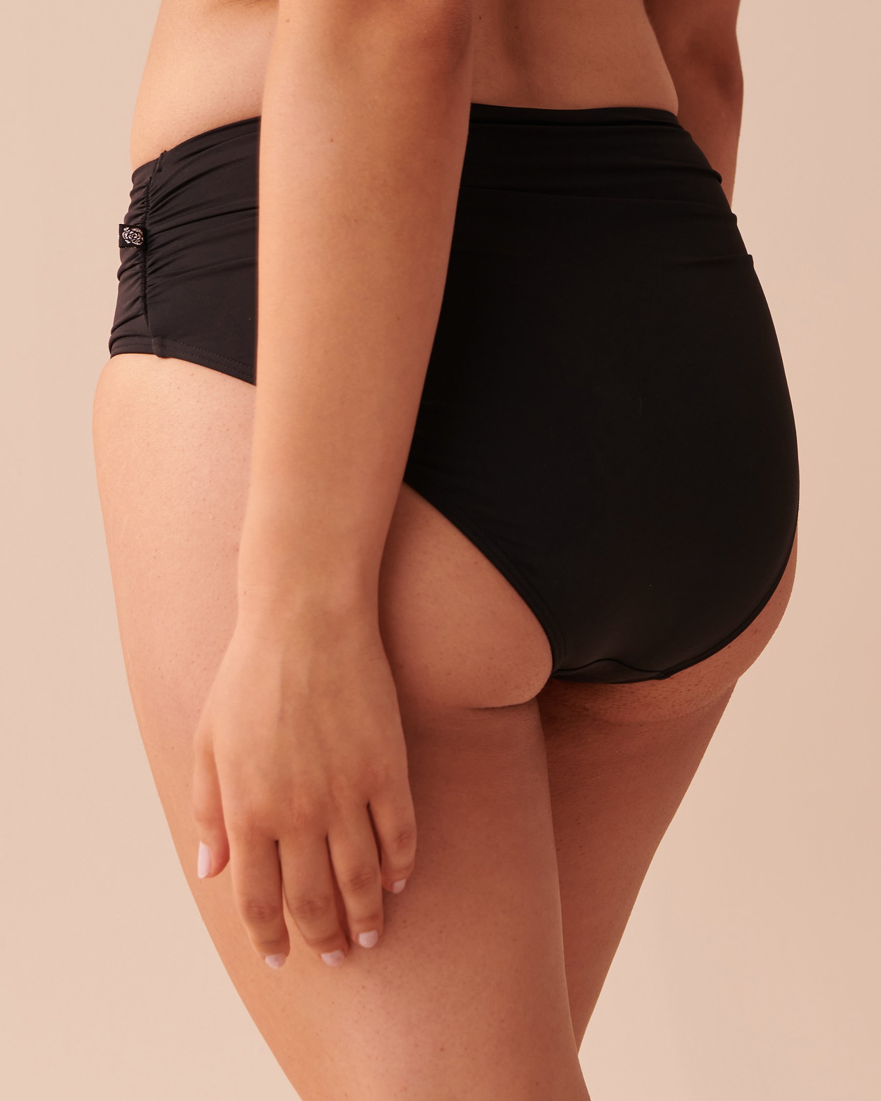 LA VIE EN ROSE AQUA BLACK Draped High Waist Bikini Bottom Black 70300634 - View2