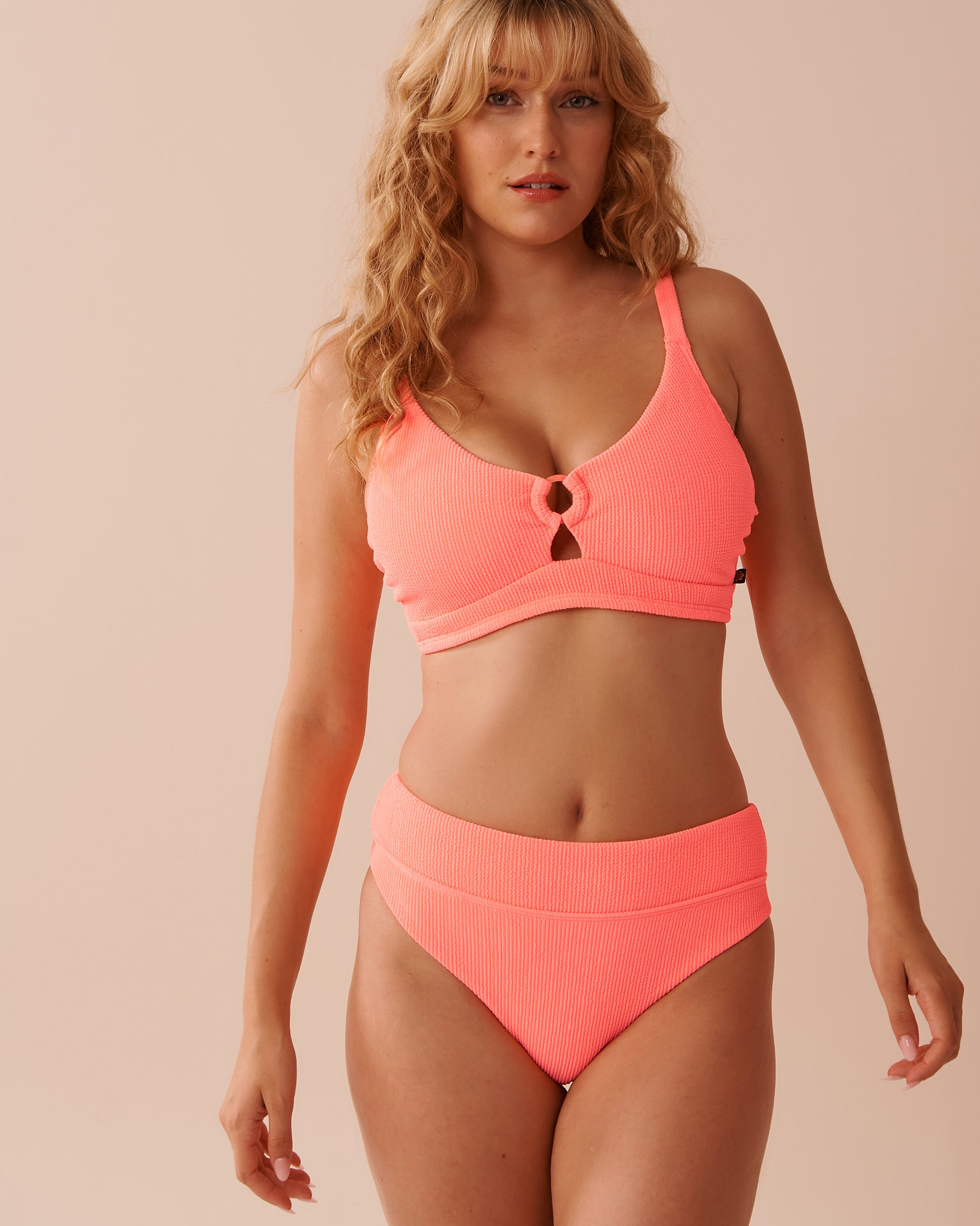 LA VIE EN ROSE AQUA CORAL CRUSH Textured D Cup Bralette Bikini Top Coral Crush 70200152 - View1