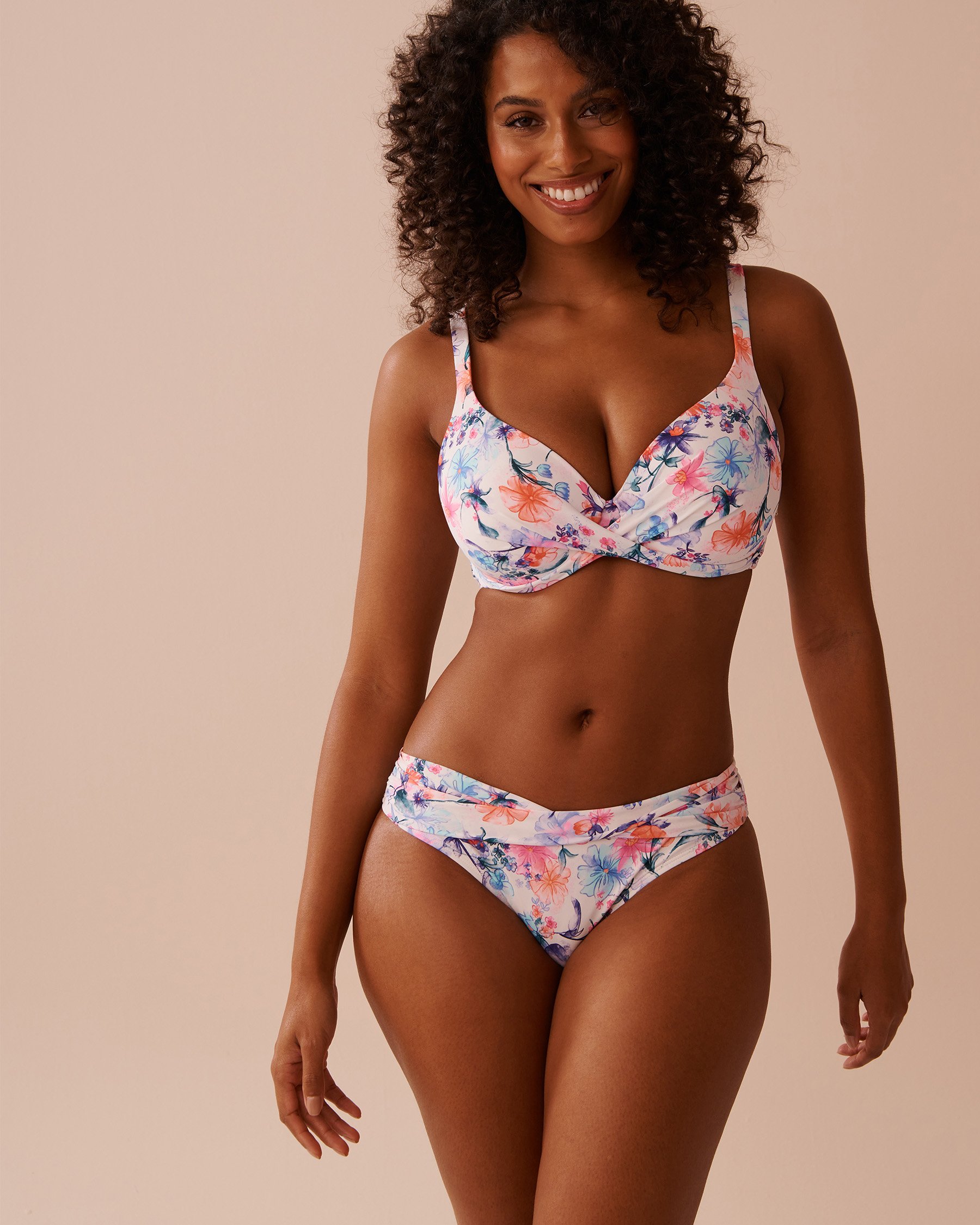 LA VIE EN ROSE AQUA WATERCOLOR D Cup Plunge Bikini Top Watercolor Flowers 70200151 - View1