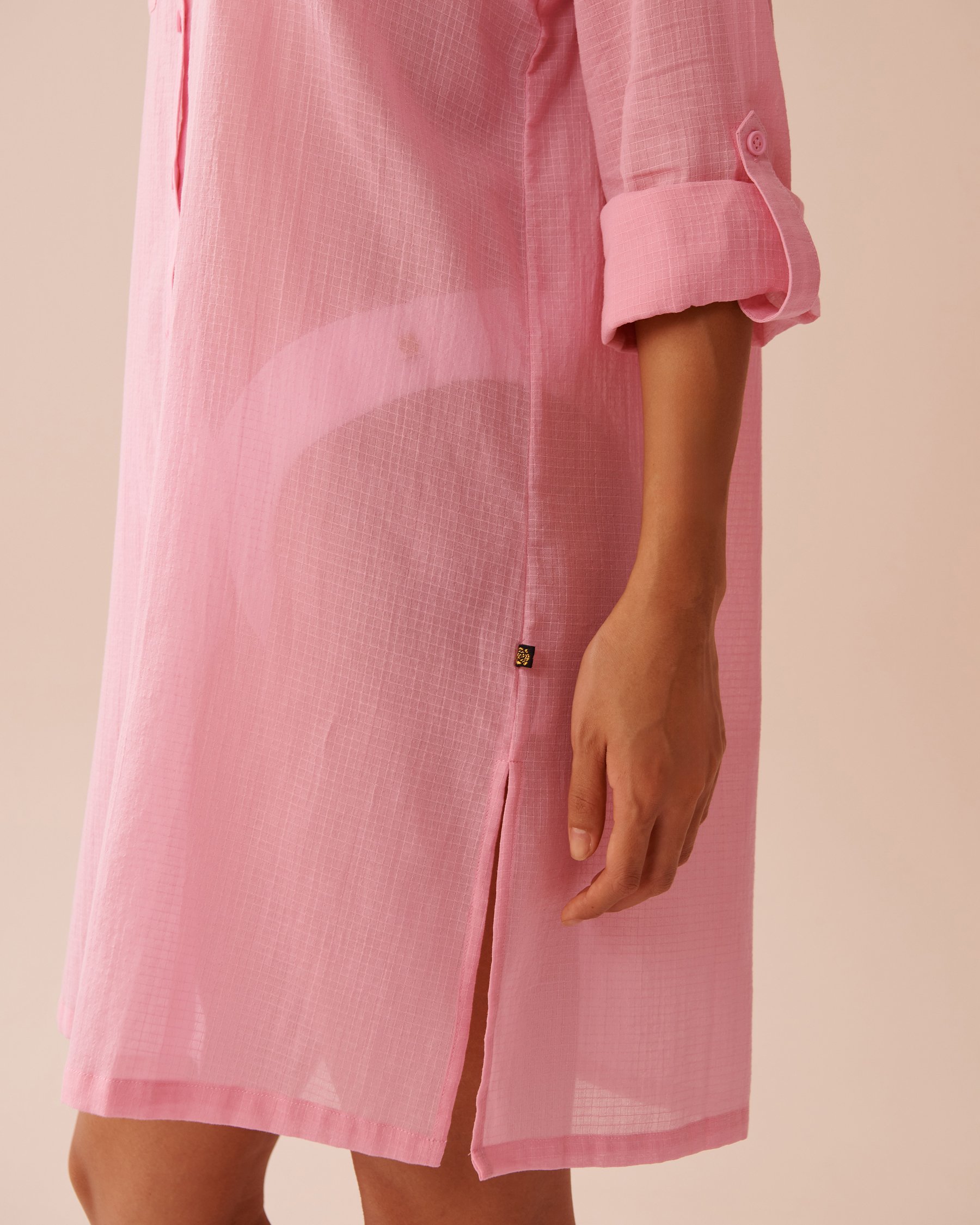 LA VIE EN ROSE AQUA Cotton Long Shirt Pink 80400064 - View4