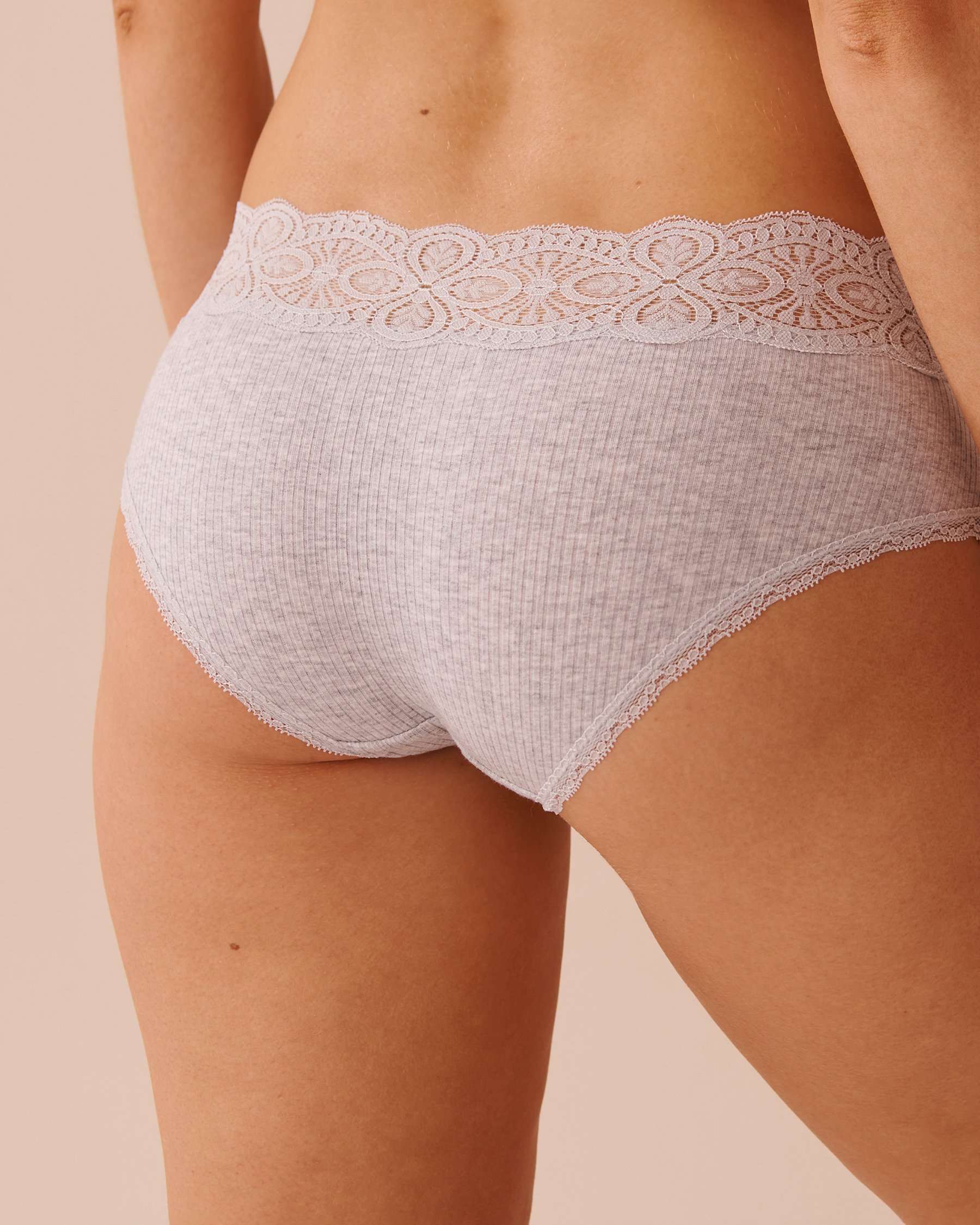 LA VIE EN ROSE Lace Trim Ribbed Hiphugger Panty Grey 20100528 - View2