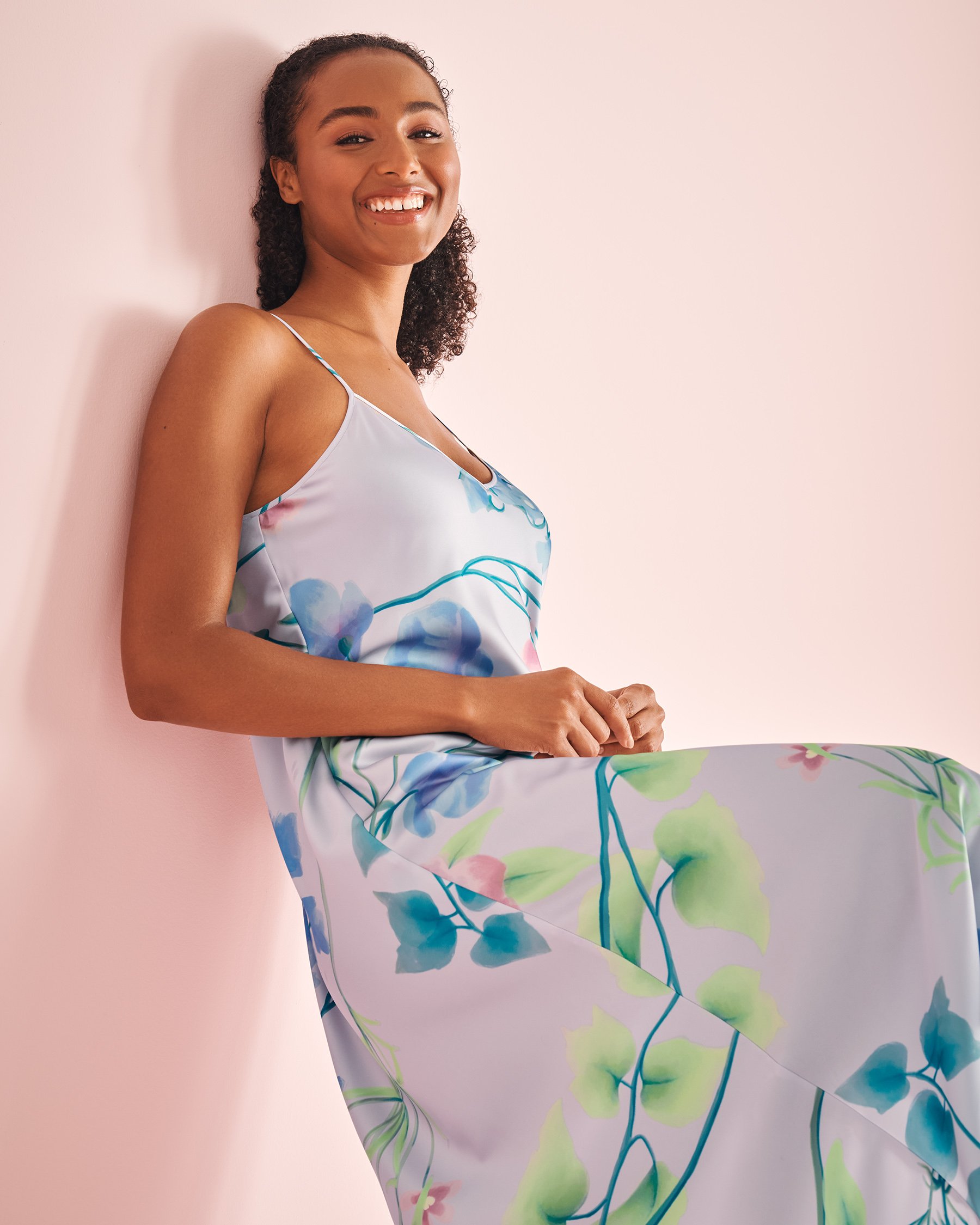 LA VIE EN ROSE Lavender Garden Print Long Satin Nightie Lavender Garden 60500171 - View1